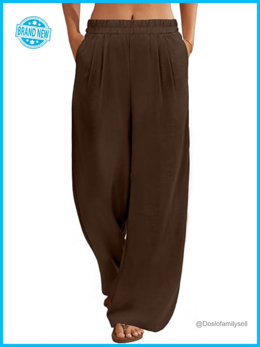 Wide Leg Linen Blend Palazzo Pants with Pockets Elastic Waist